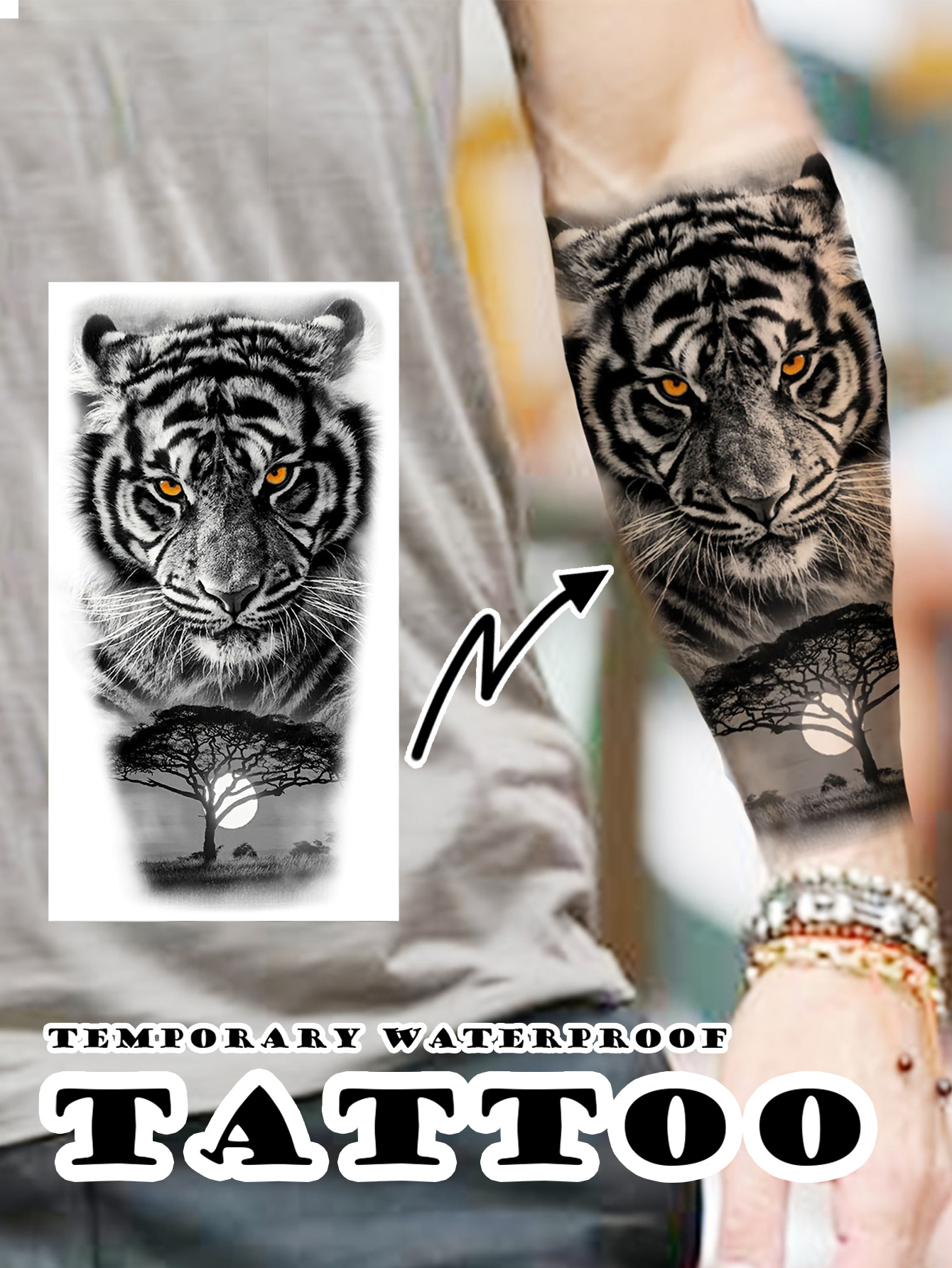 Jungle Tiger waterproof Tattoo Sticker